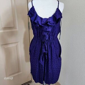 Rebecca Taylor purple hearts spaghetti straps silk dress 10